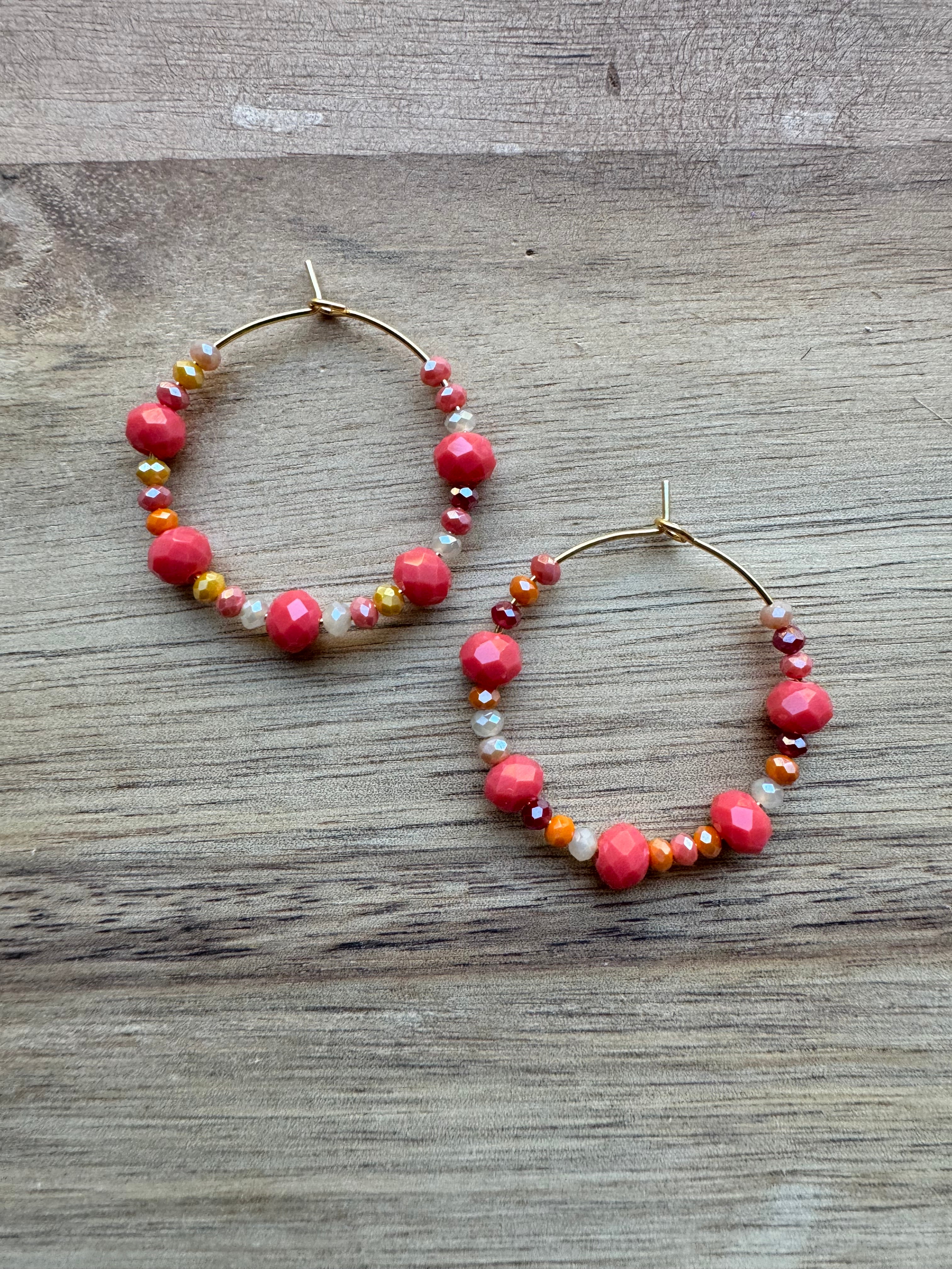 MULTIPLE STYLES: Beaded Hoop Earrings 1.25”