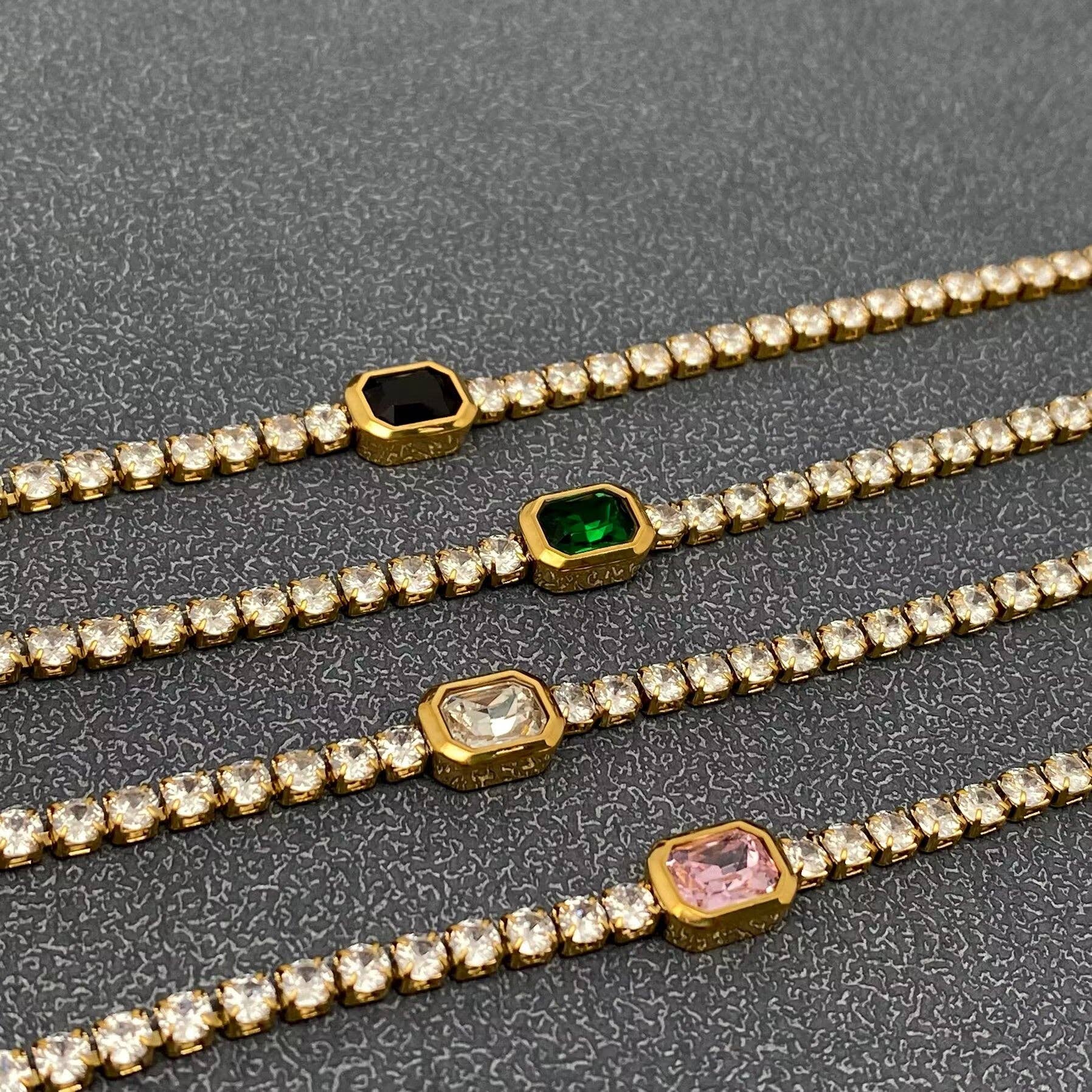Full Zircon 3mm 18K Gold Plated Stainless Steel Bracelet