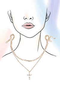 LAYERED GOLD CHAIN WITH RHINESTONE-STYLE CROSS