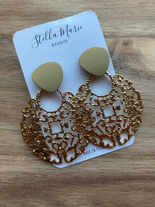 Gold Ornate Round Earrings