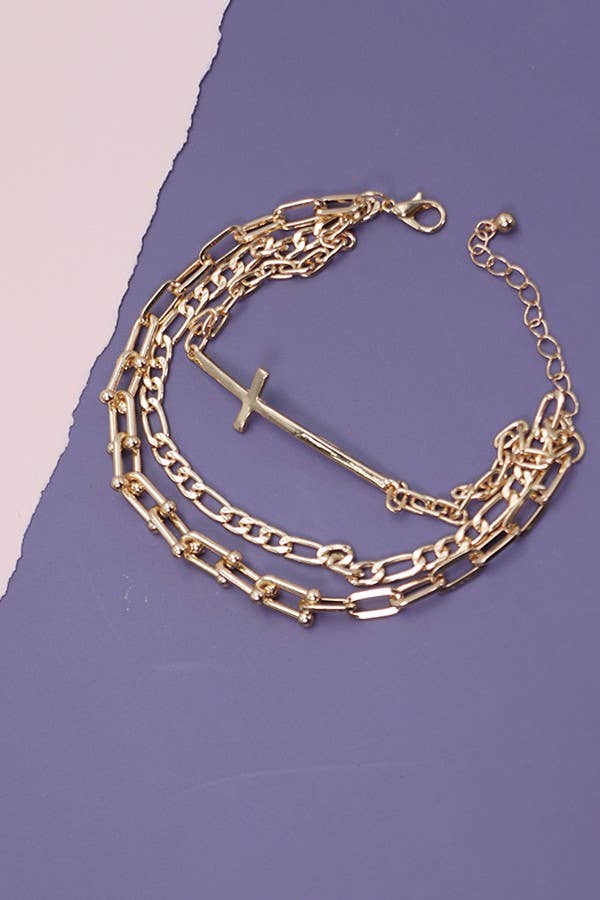 TRIPLE BRACELETS WITH LARGE CROSS