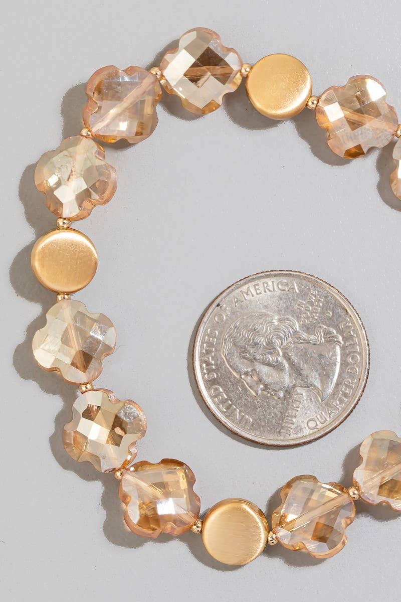 Faceted Glass Clover And Brushed Steel Beads Bracelet