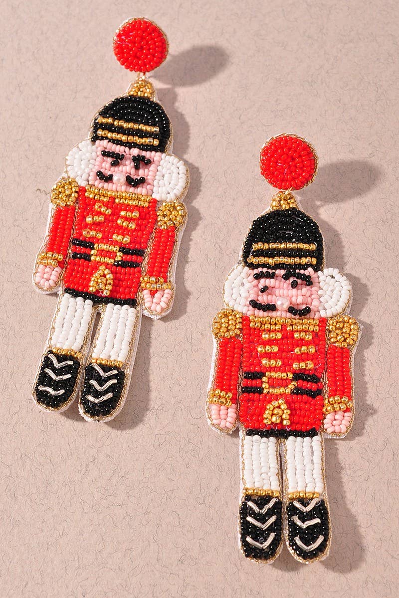 NUTCRACKER HANDMADE BEADED EMBROIDERY EARRINGS