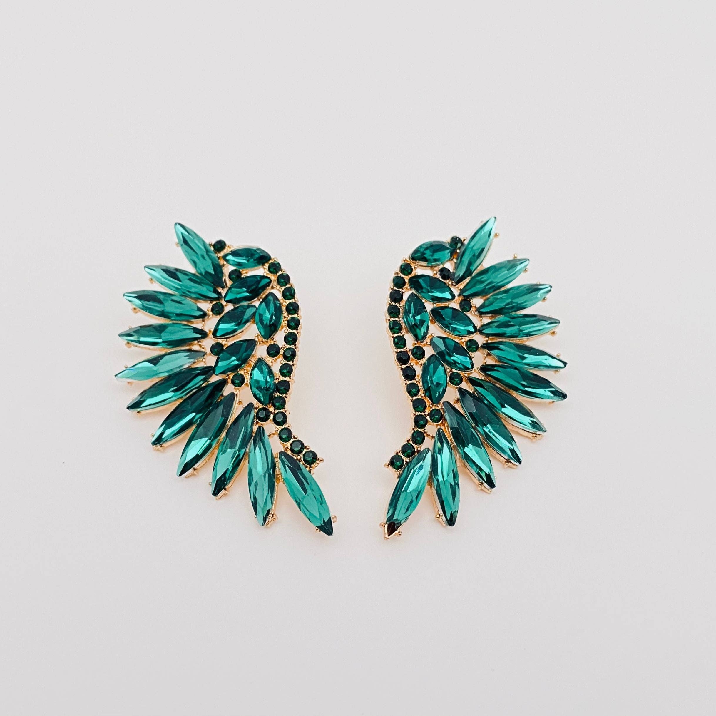 MULTIPLE COLORS: Colored Rhinestone Wing-shaped Earrings