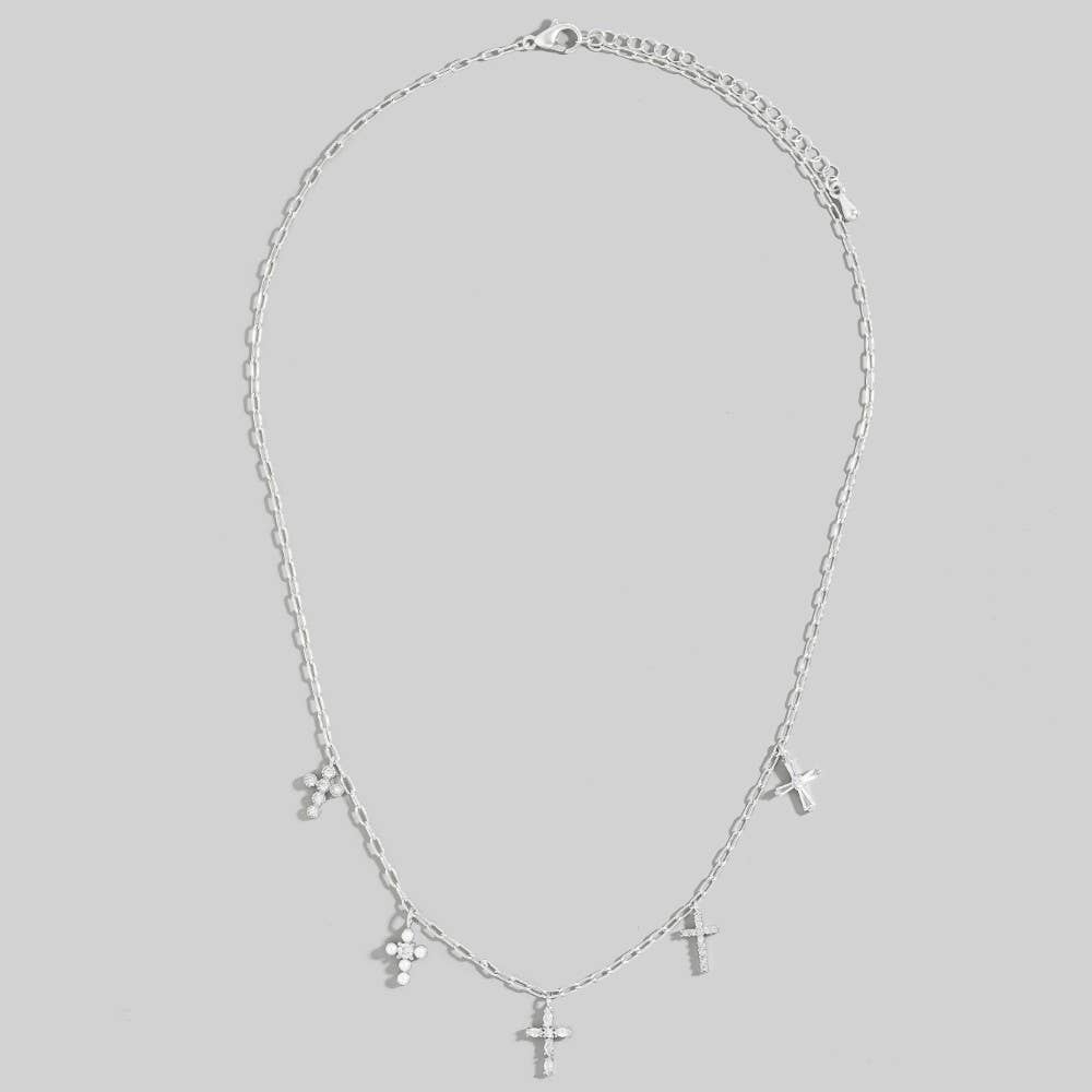 Gold Dipped Cz And Pearl Cross Charms Necklace