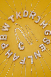 INITIAL PAVE RHINESTONE BUBBLE BALLOON NECKLACE