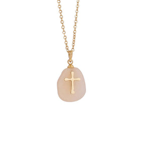 Natural Stone Stainless Steel Cross Pendant Necklace
