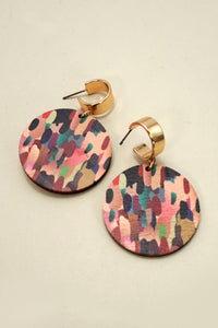 PAINT DOBS WOOD CIRCLE DROP HOOP EARRINGS