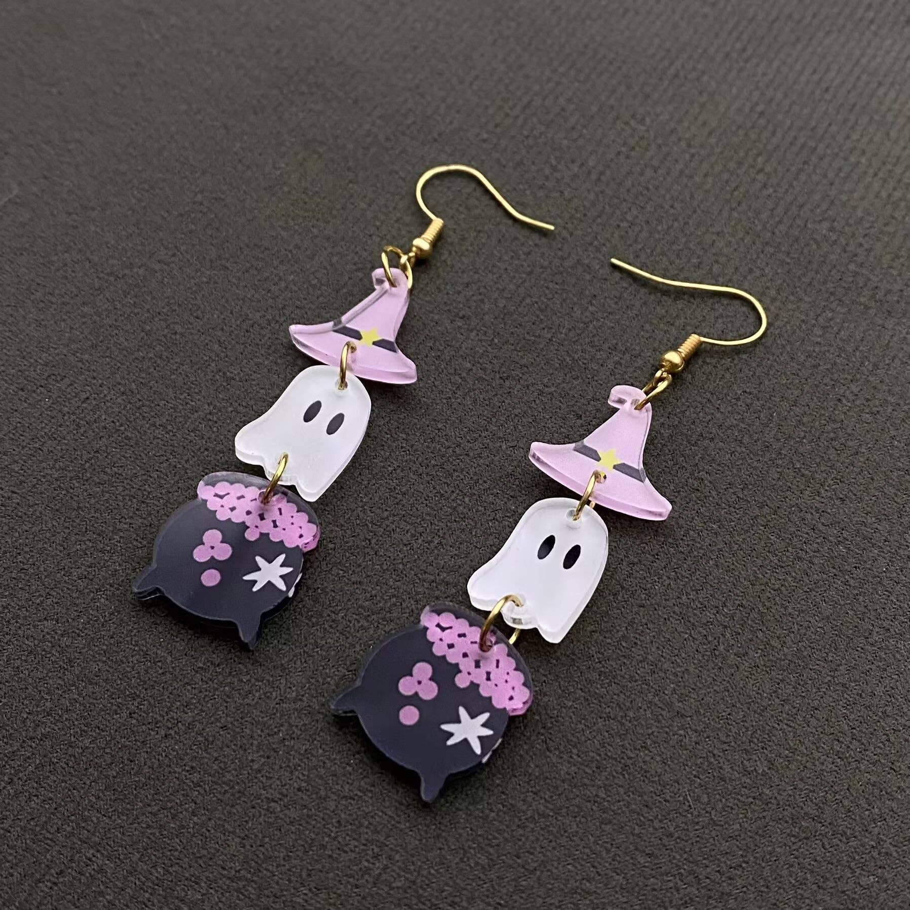 Halloween Acrylic Magic Potion Jar & Ghost Dangle Earrings