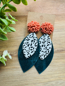 MULTIPLE COLORS: Beaded Post Leather Earrings