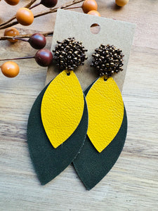 MULTIPLE COLORS: Beaded Post Leather Earrings