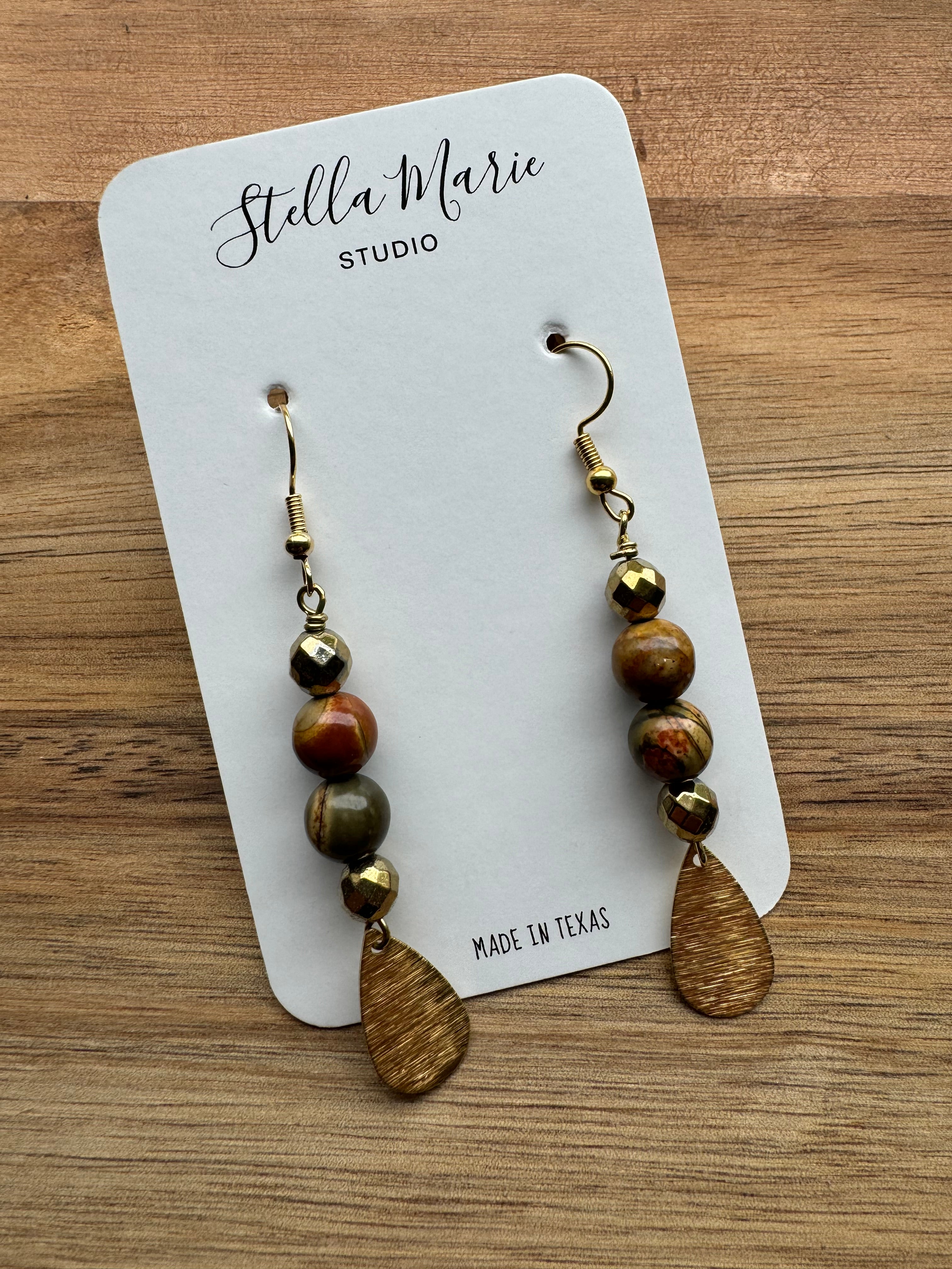 Brown/Gold Bead Dangle Earrings