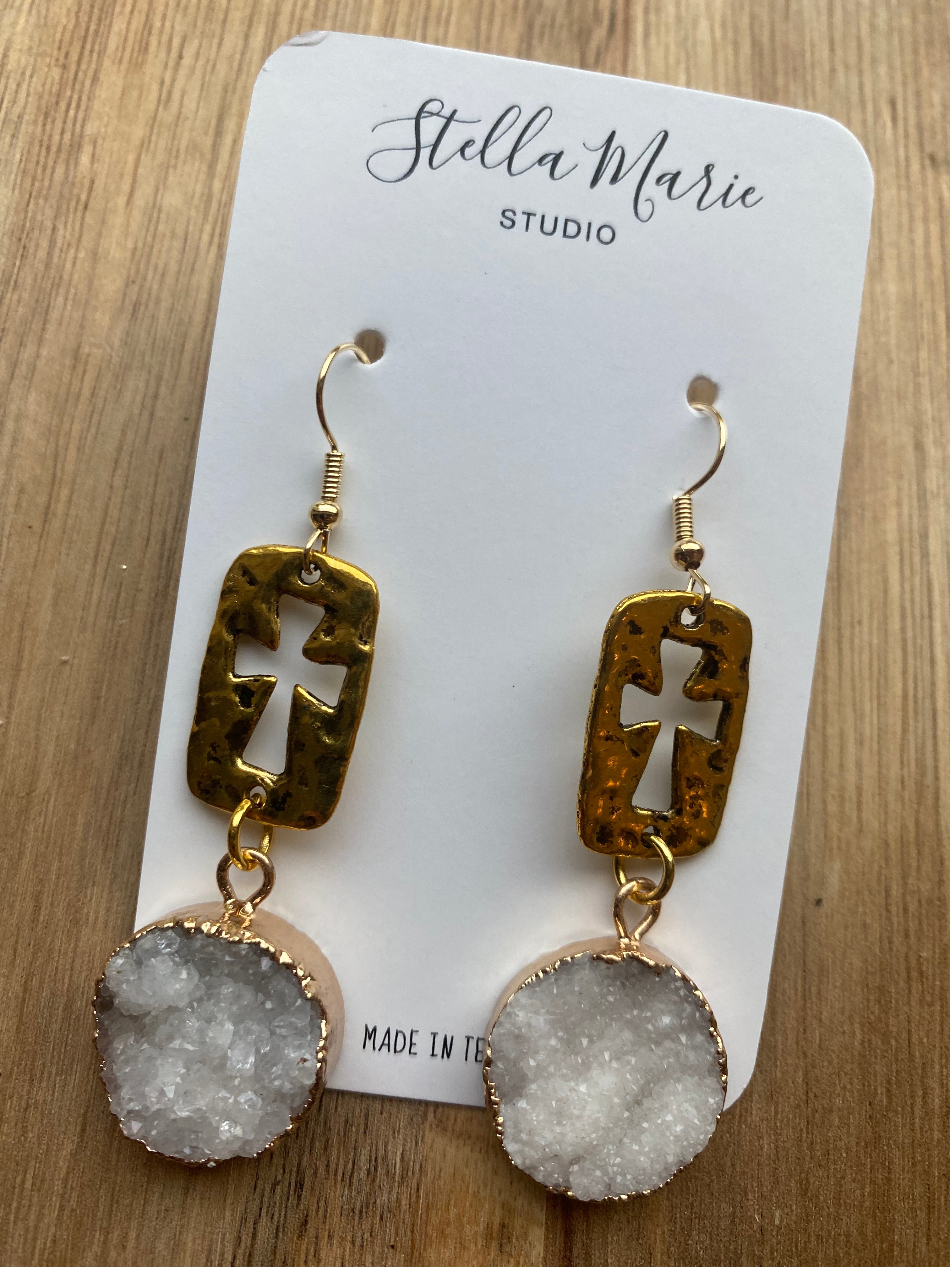 Druzy with Cross Connector Earrings