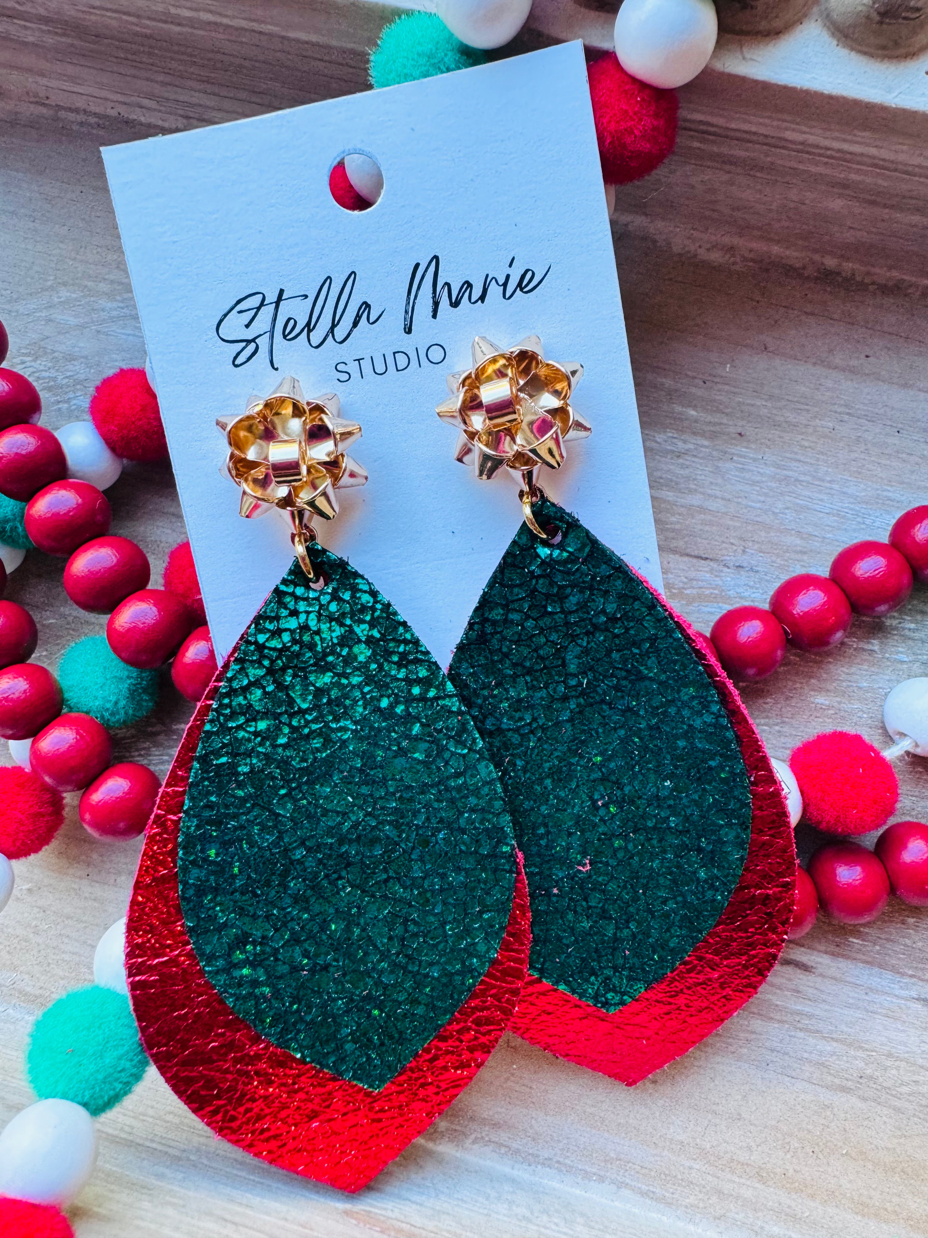 Christmas Sparkle Leather Earrings