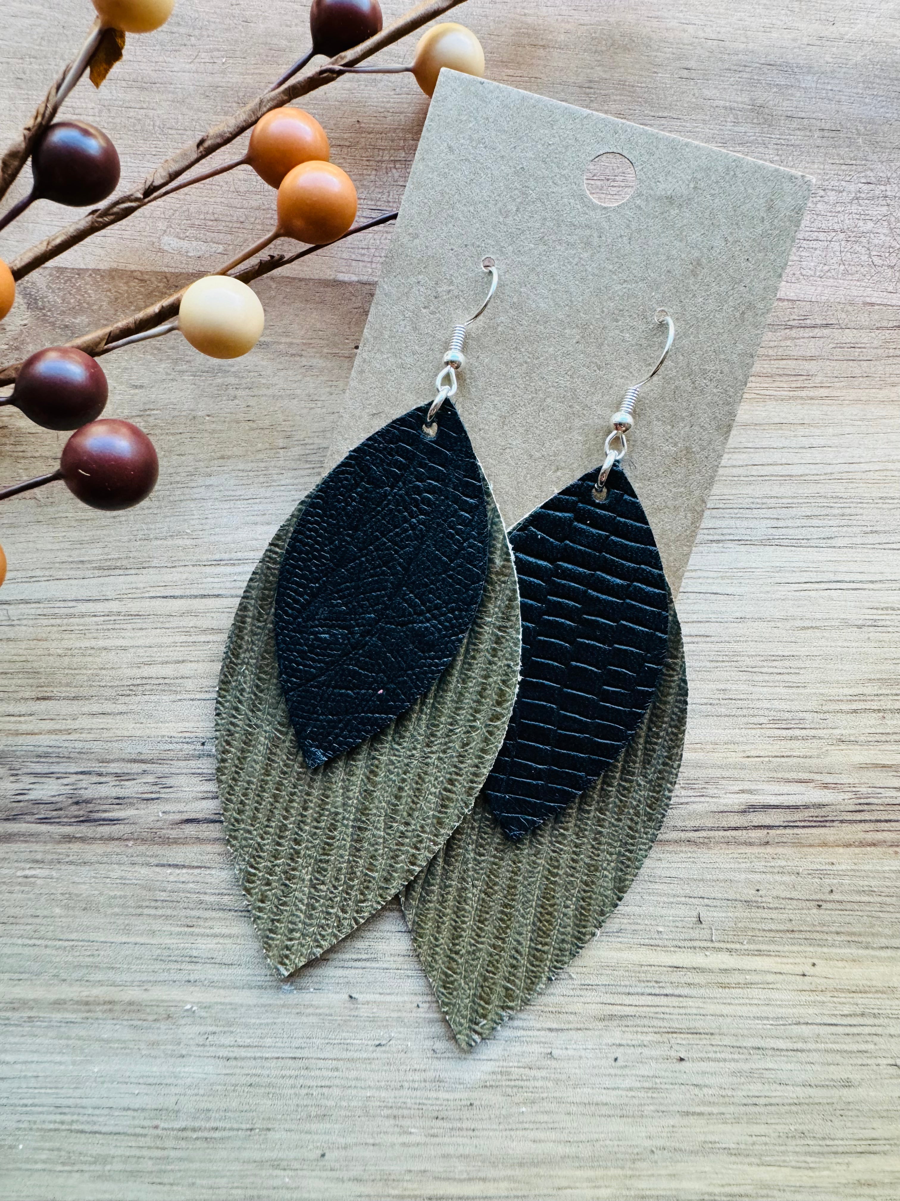 MULTIPLE COLORS: Layered Leather Earrings