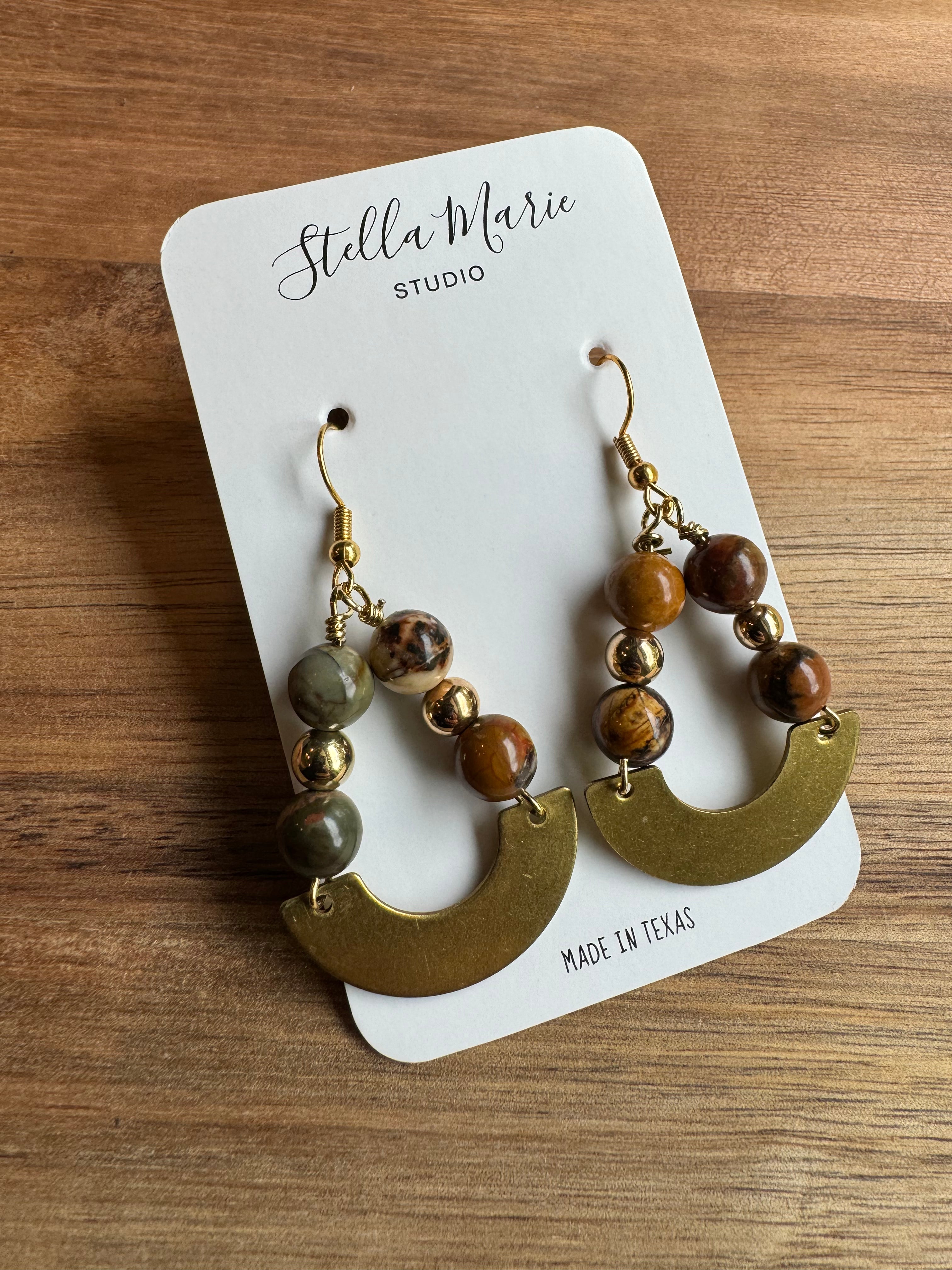 Brown Bead & Brass Earrings