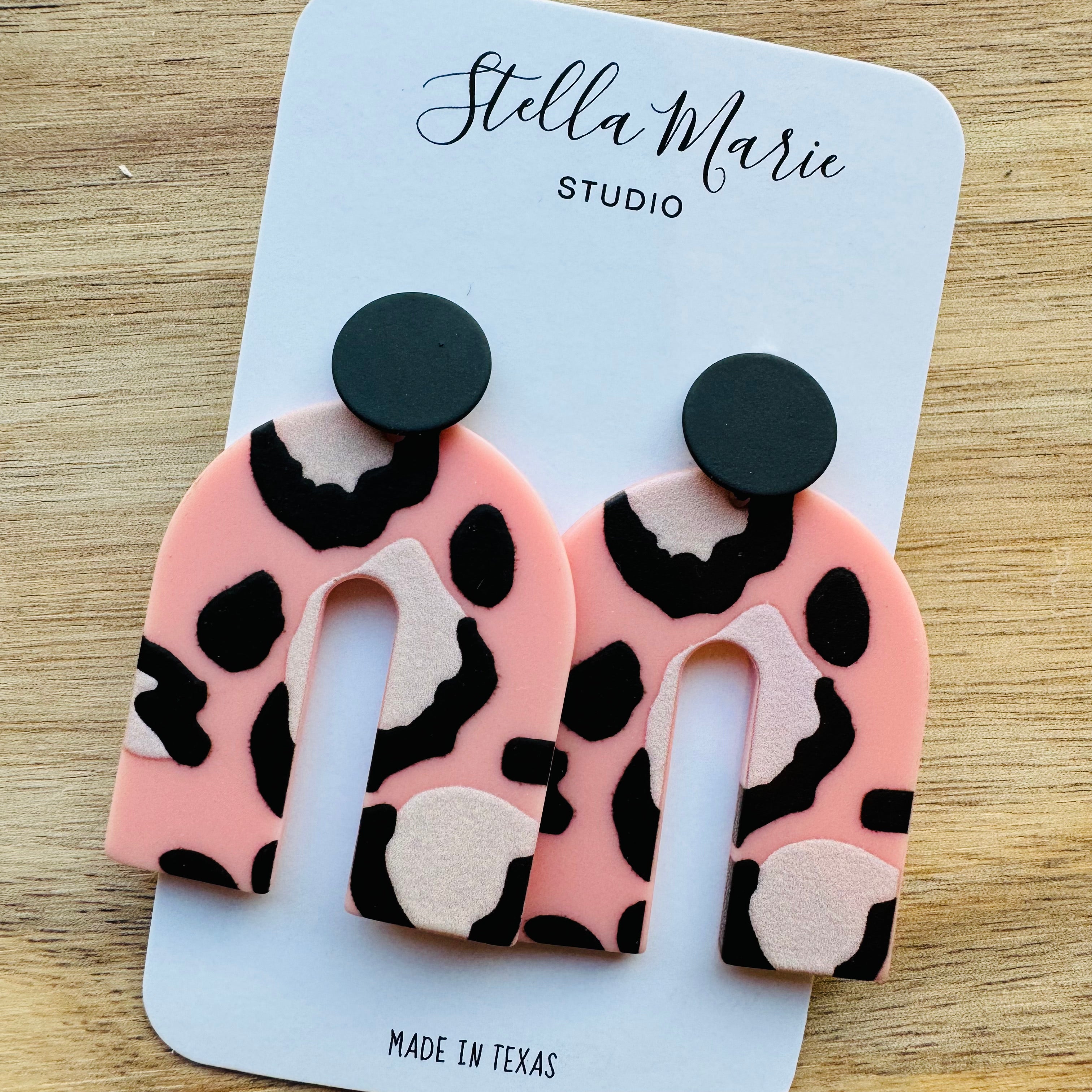 Pink & Black Acrylic Animal Print Earrings