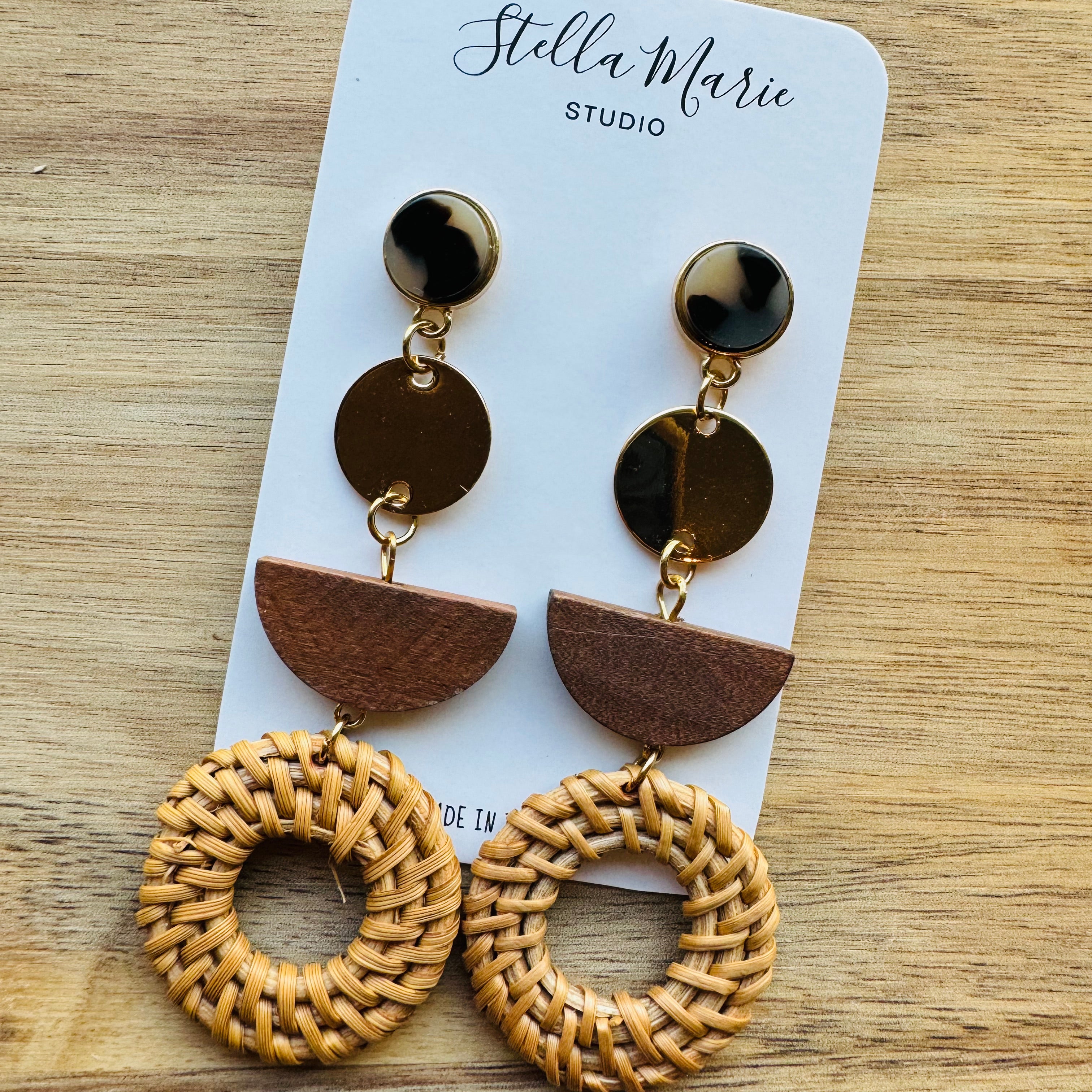 Wood & Raffia Dangle Earrings