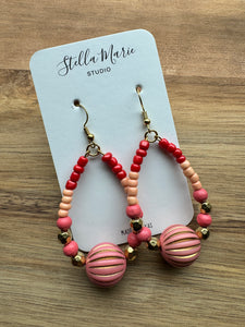 Pink & Gold Beaded Earrings