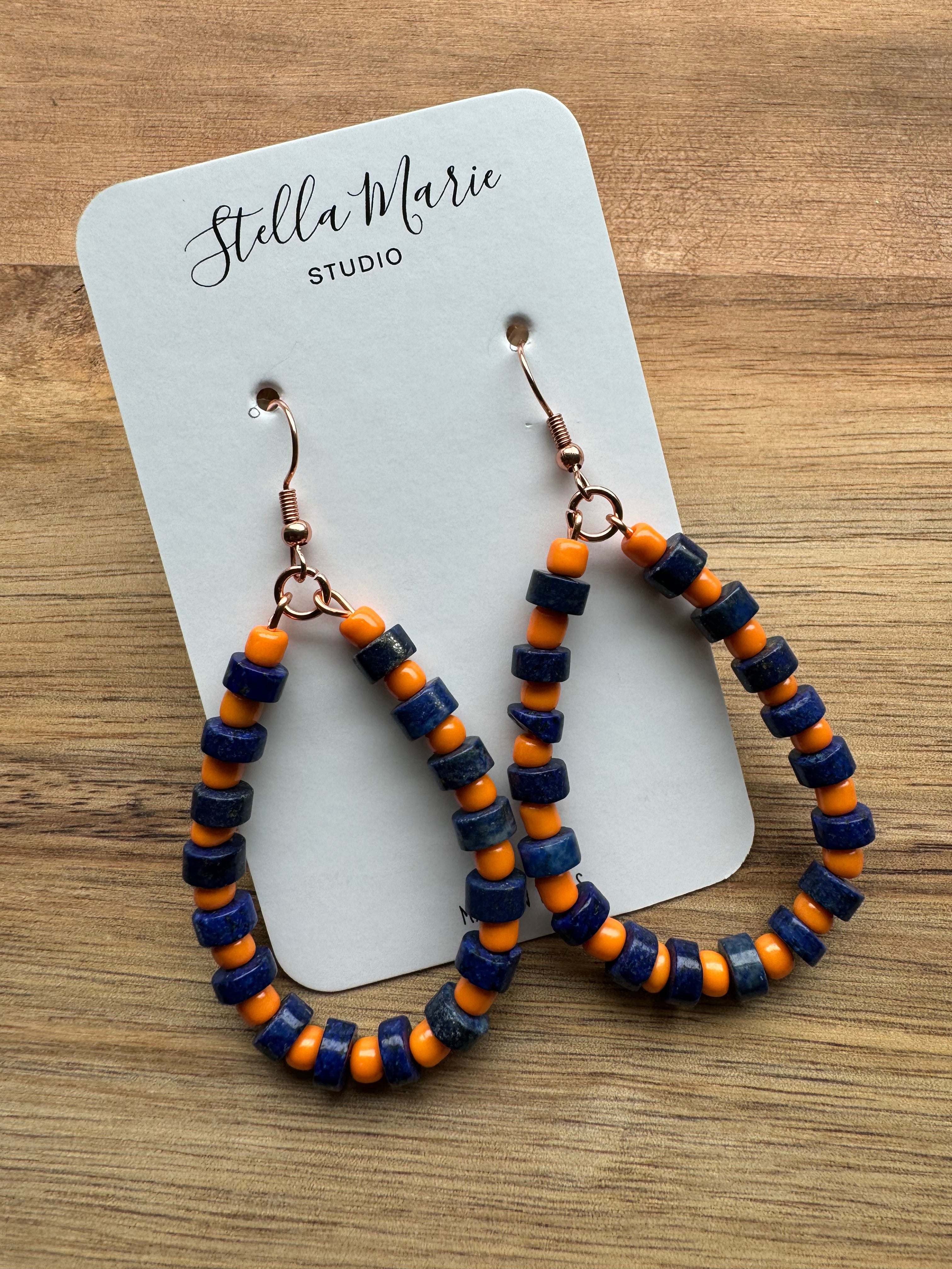 Navy & Orange Beaded Earrings