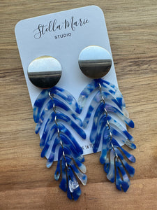 MULTIPLE COLORS: Acrylic Feather Earrings w/Large Studs