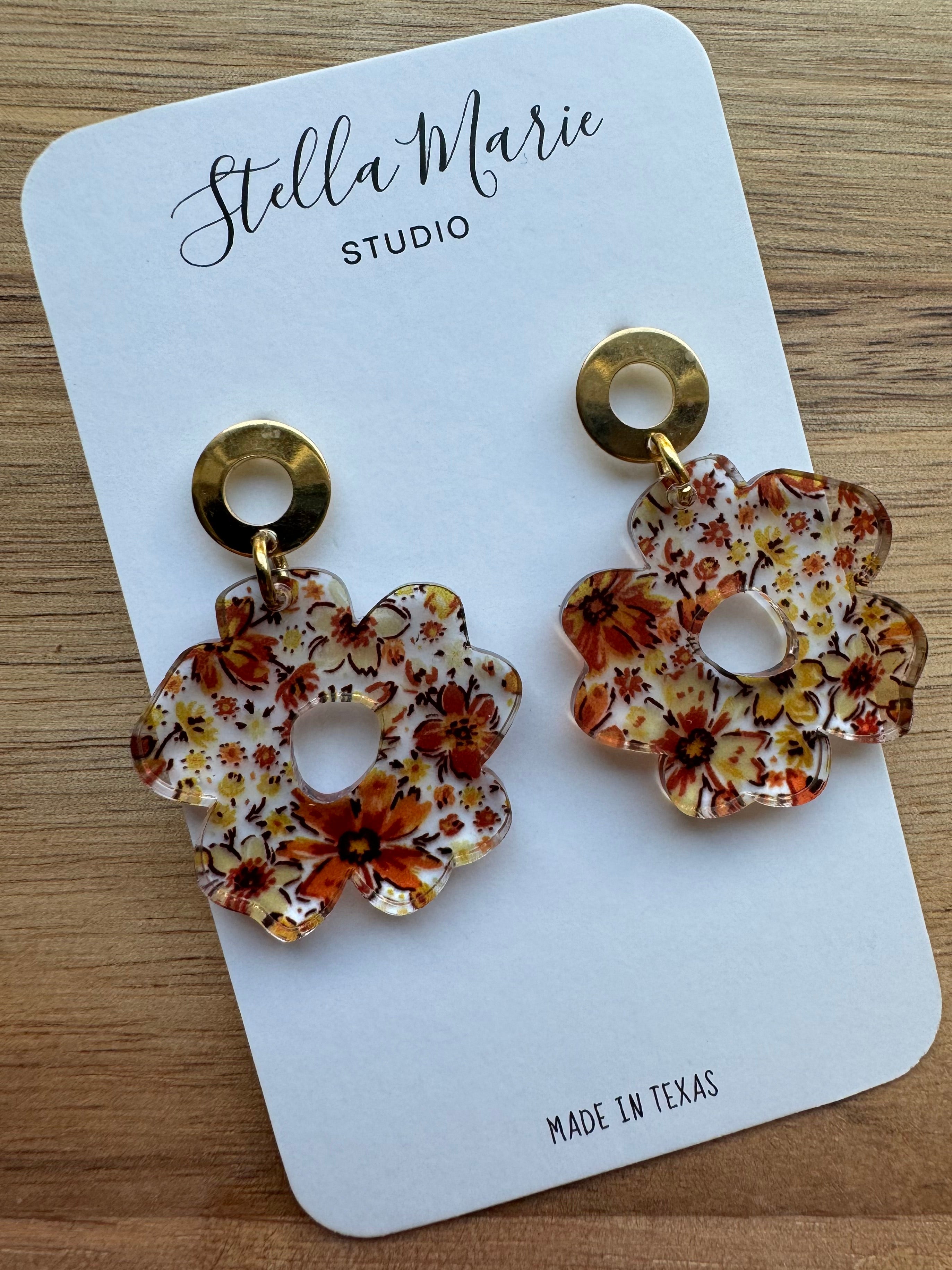 Brown Floral Earrings