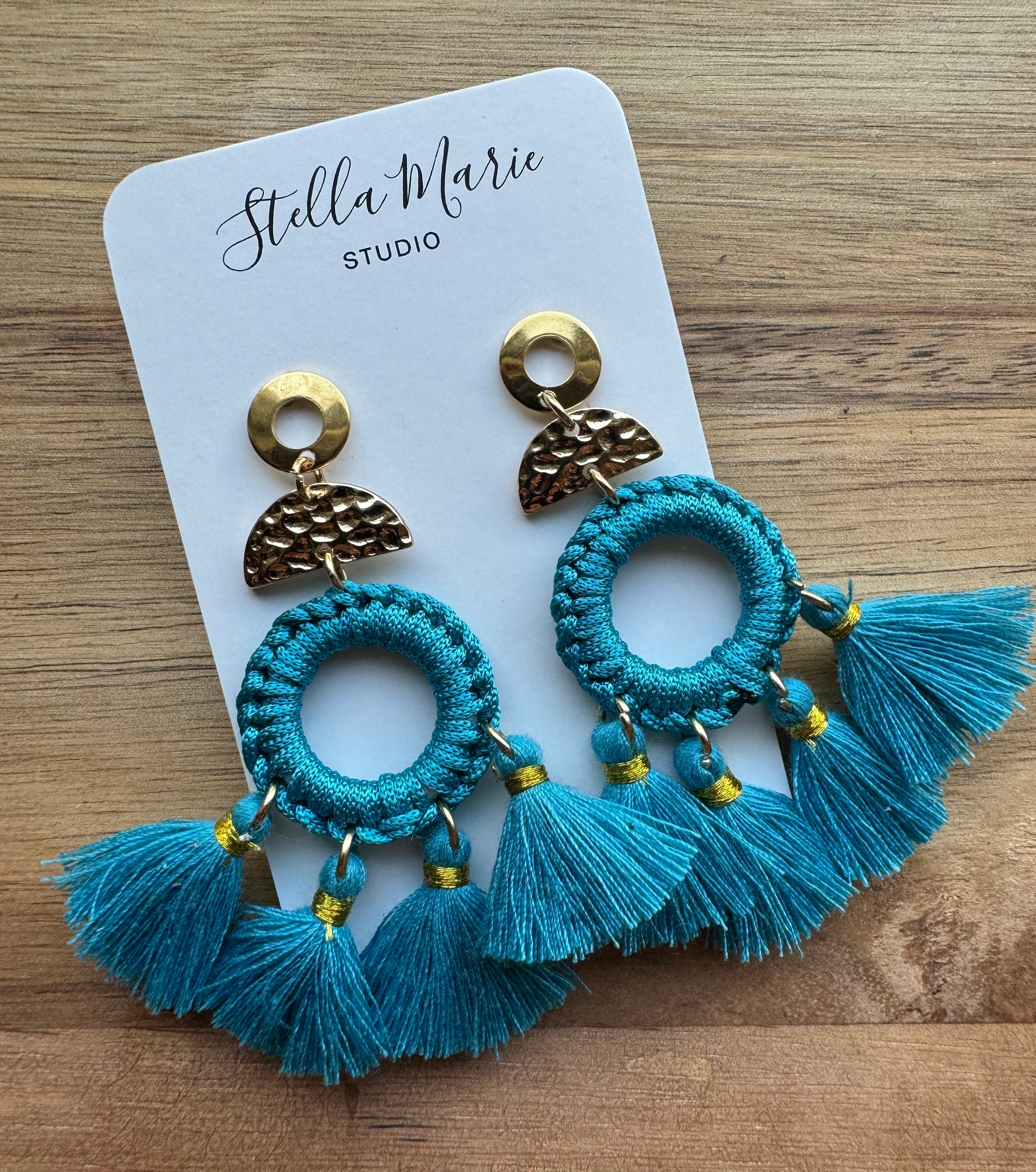 Blue Fringe Earrings