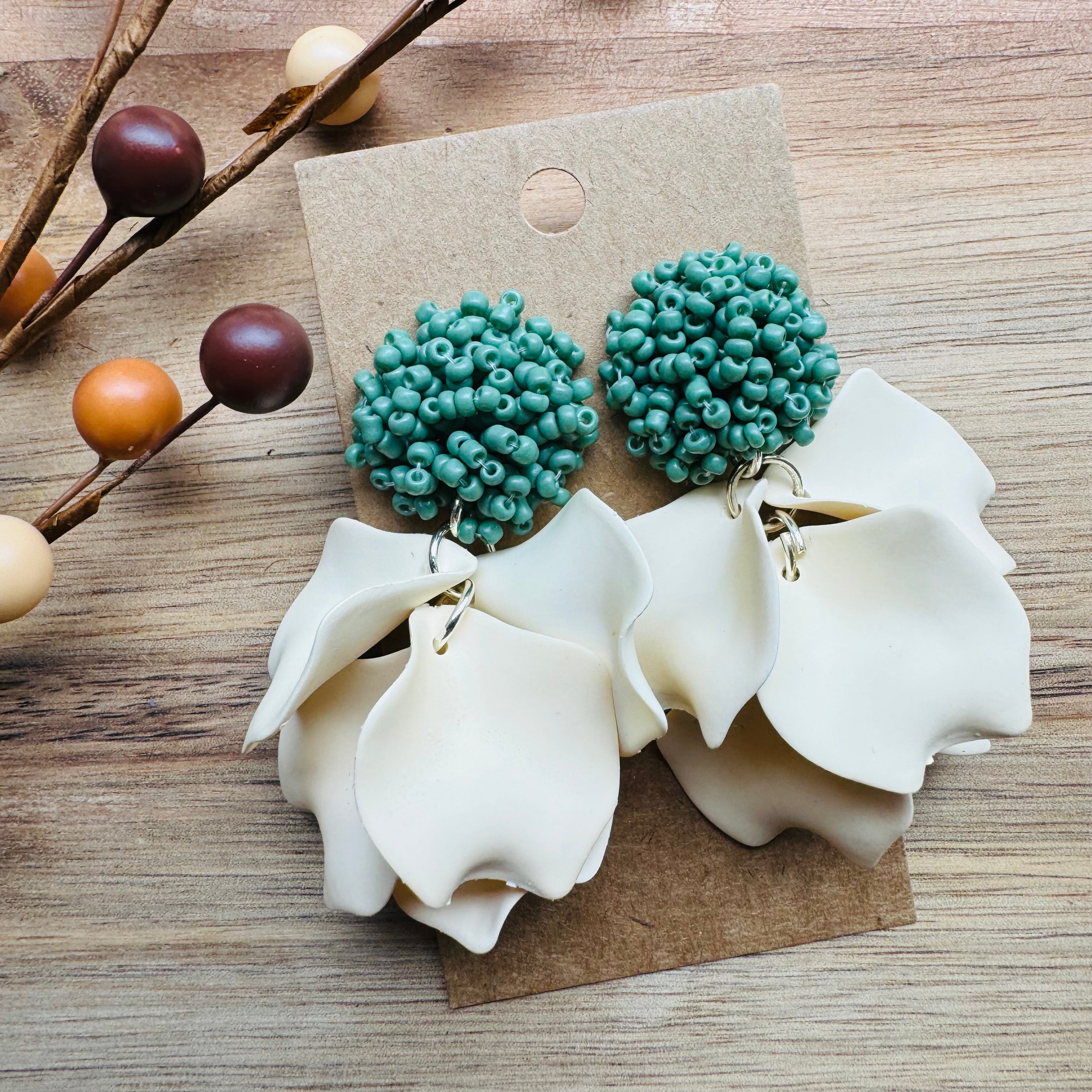 MULTIPLE STYLES: Beaded Post Petal Earrings