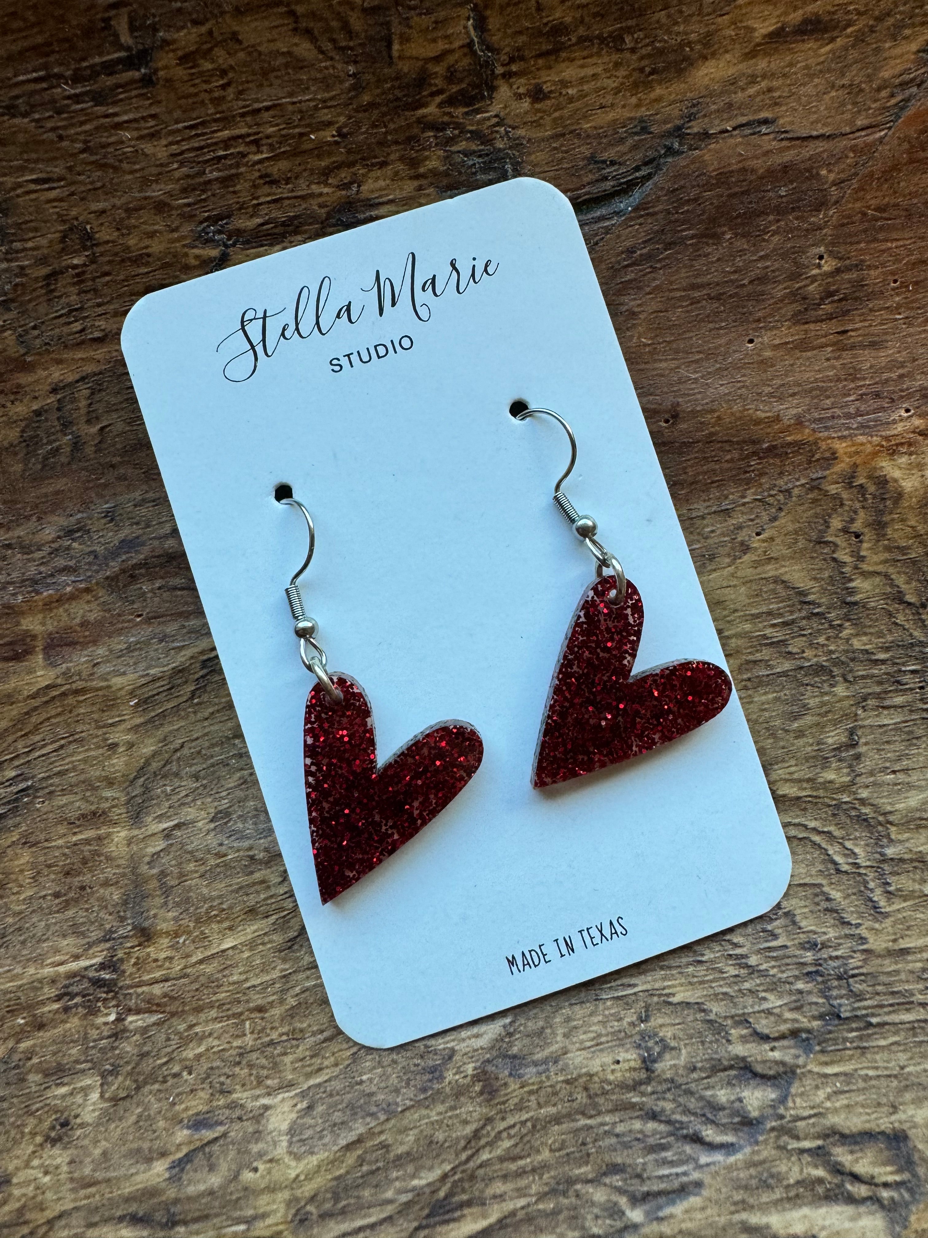 Red Sparkle Heart Earrings