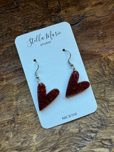 Red Sparkle Heart Earrings