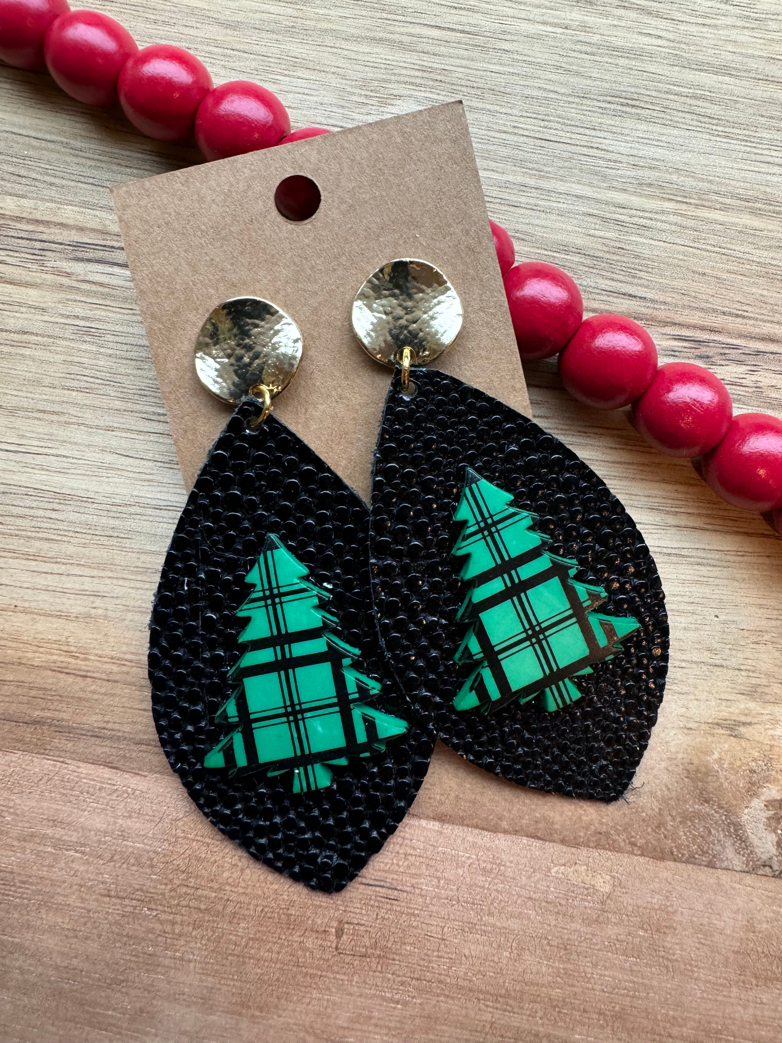 Black & Green Christmas Tree Earrings