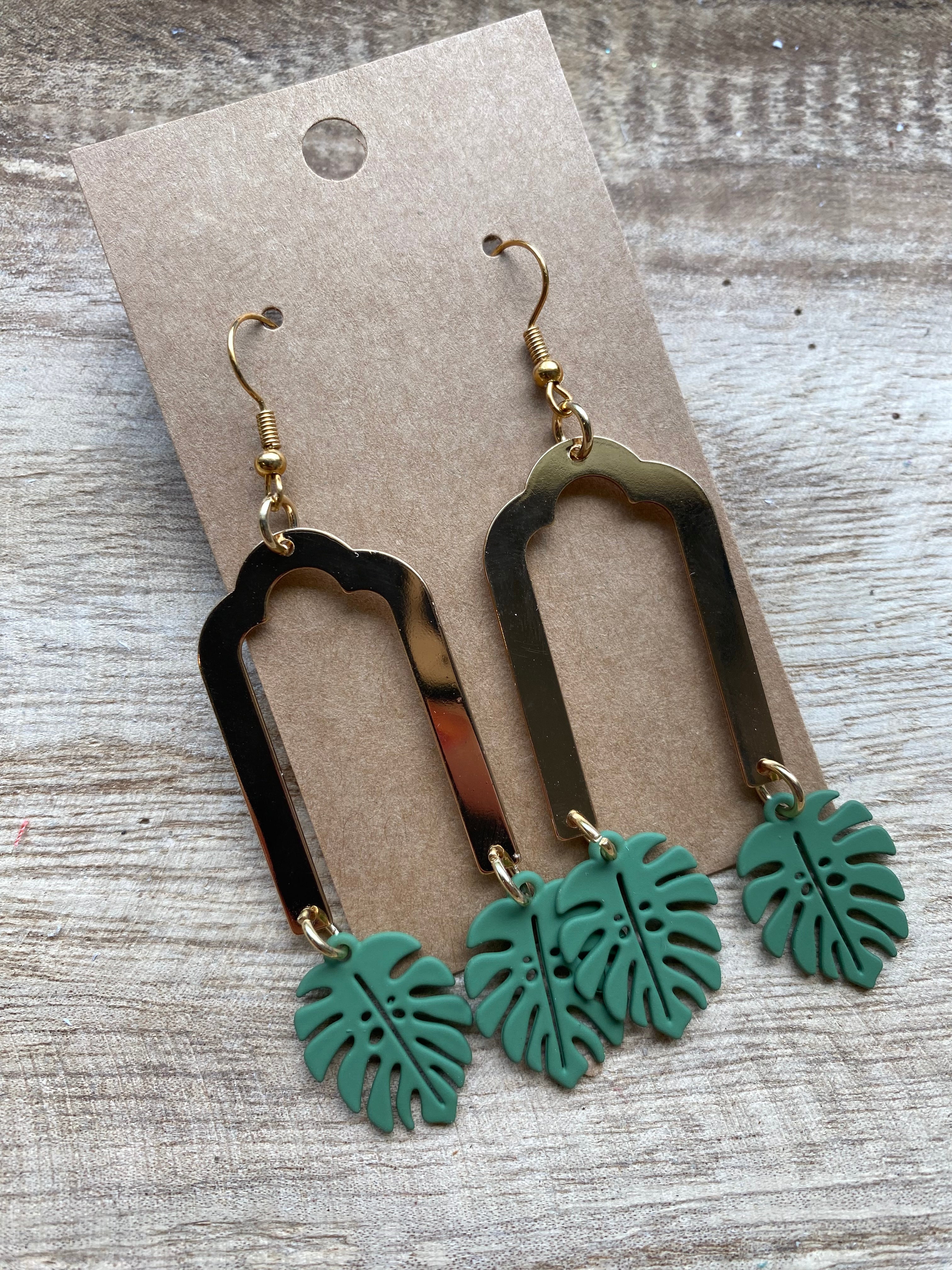 Monstera Leaf Dangle Earrings