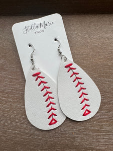 Leather Baseball Teardrop Earrings