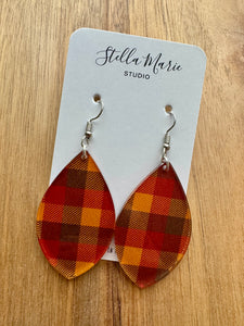 Fall Plaid Acrylic Teardrop Earrings