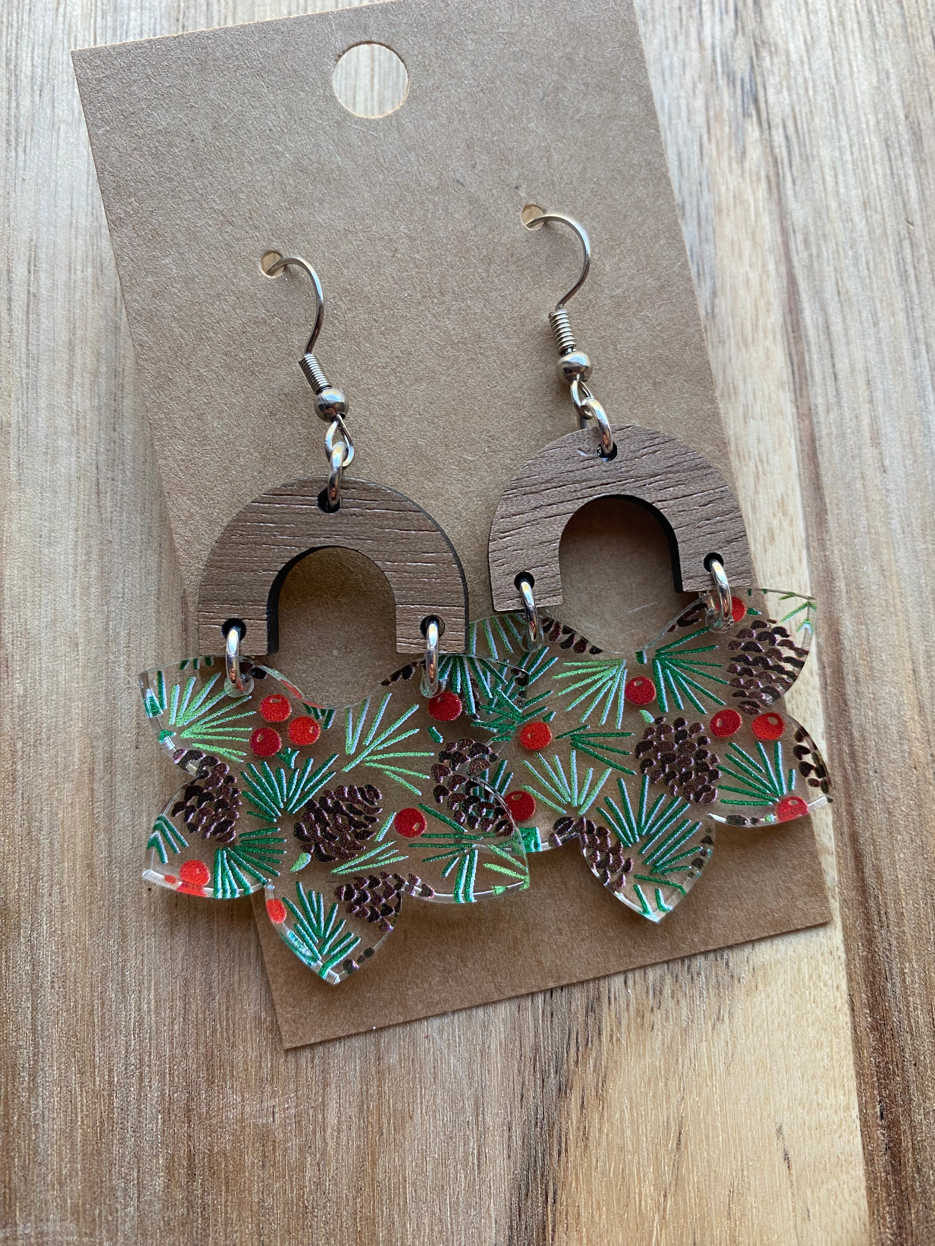 MULTIPLE OPTIONS: Pine Cones & Holly Acrylic Earrings