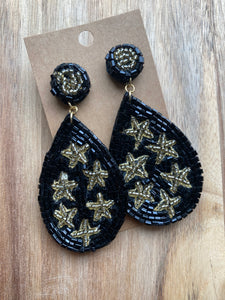 Black & Gold Seed Bead Teardrop Earrings
