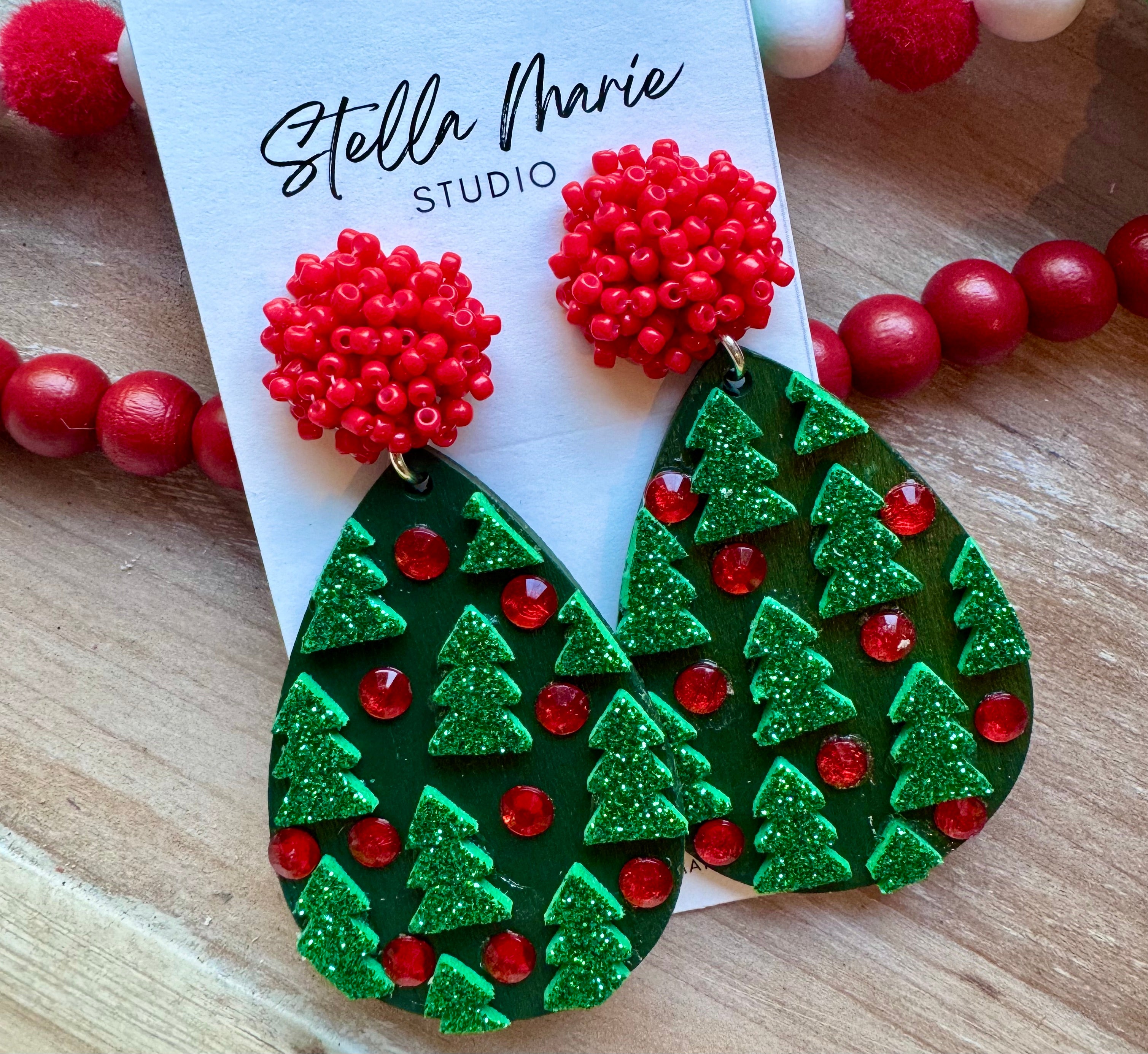 MULTIPLE STYLES: Christmas Tree Wooden Earrings