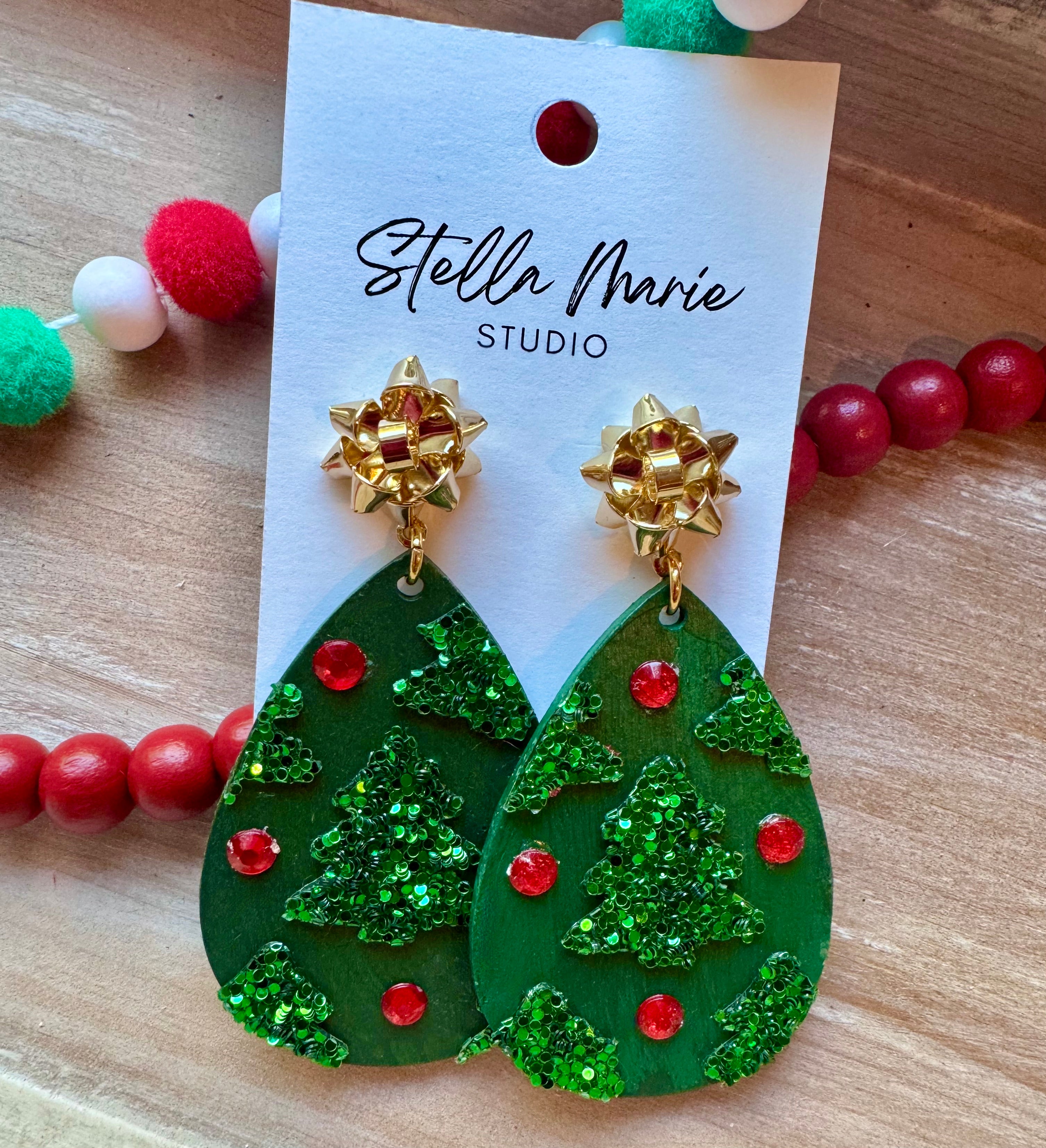 MULTIPLE STYLES: Christmas Tree Wooden Earrings
