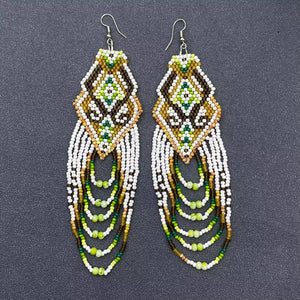 Bohemian Hand-Woven Seed Beads Long Fringe Earrings