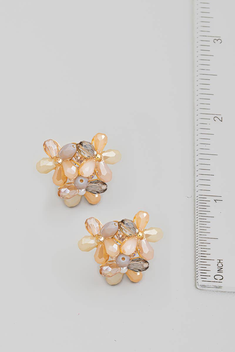 Floral Rhinestone Beaded Stud Earrings
