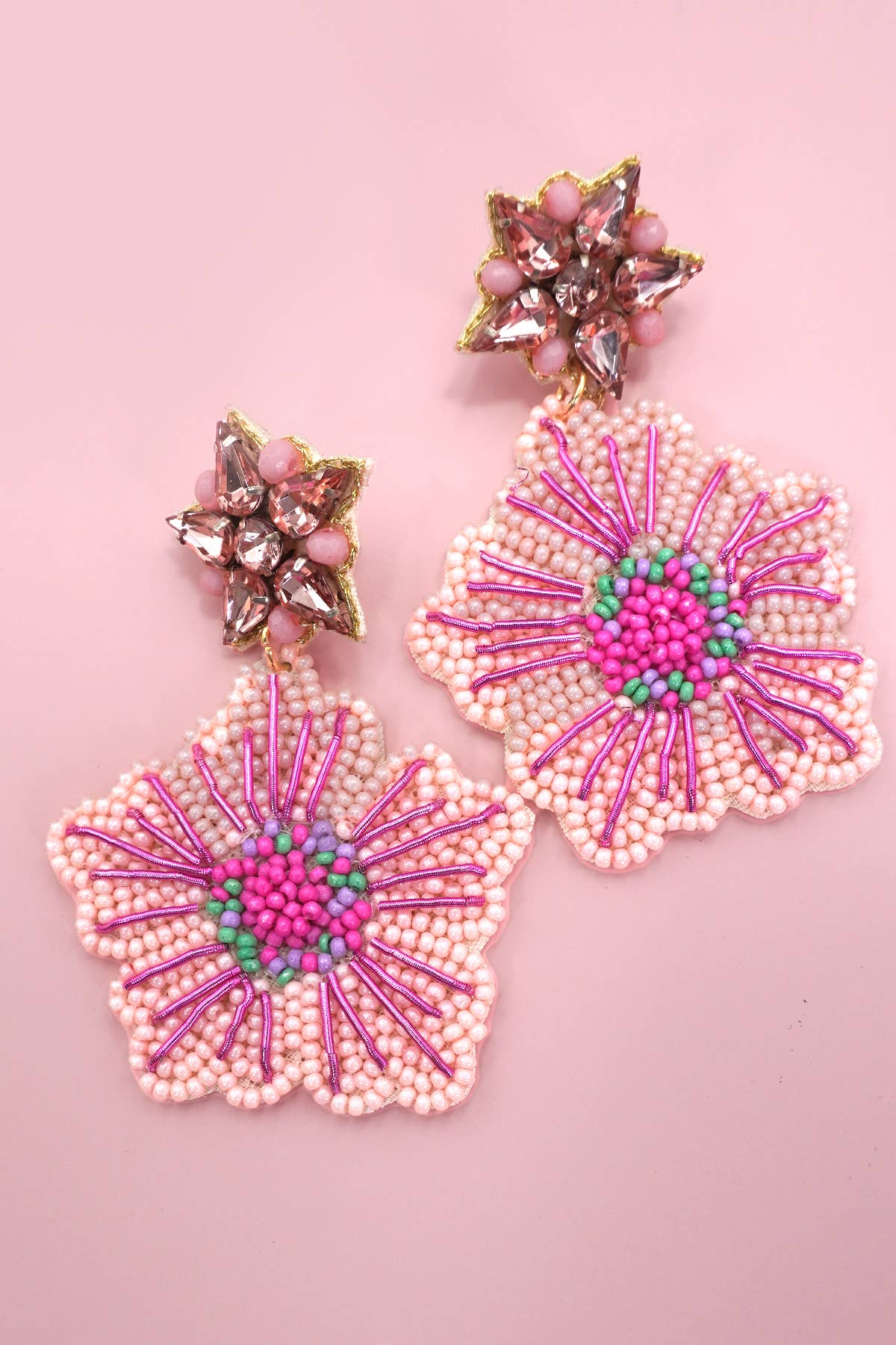 FLOWER  SEED BEADED DROP EARRINGS