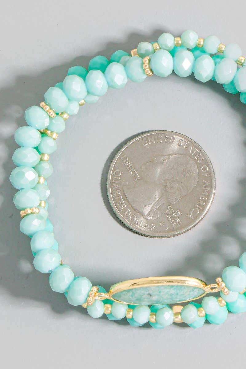 Faceted Oval Stone Charm Mixed Beaded Bracelet Set