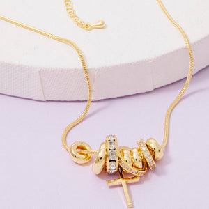 Gold Dipped Cz Multi Ring Charms Chain Necklace