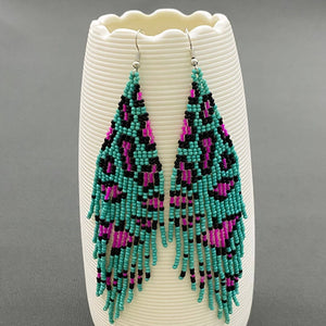 Leopard print Seed Beads Fringe Earrings