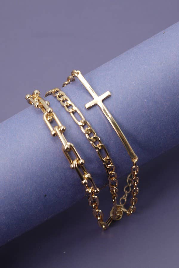 TRIPLE BRACELETS WITH LARGE CROSS
