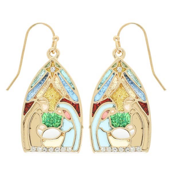 CHRISTMAS NATIVITY THEME EPOXY DANGLE EARRINGS XE15366
