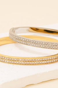Stainless Steel Double Pave Row Hinge Bangle Bracelet