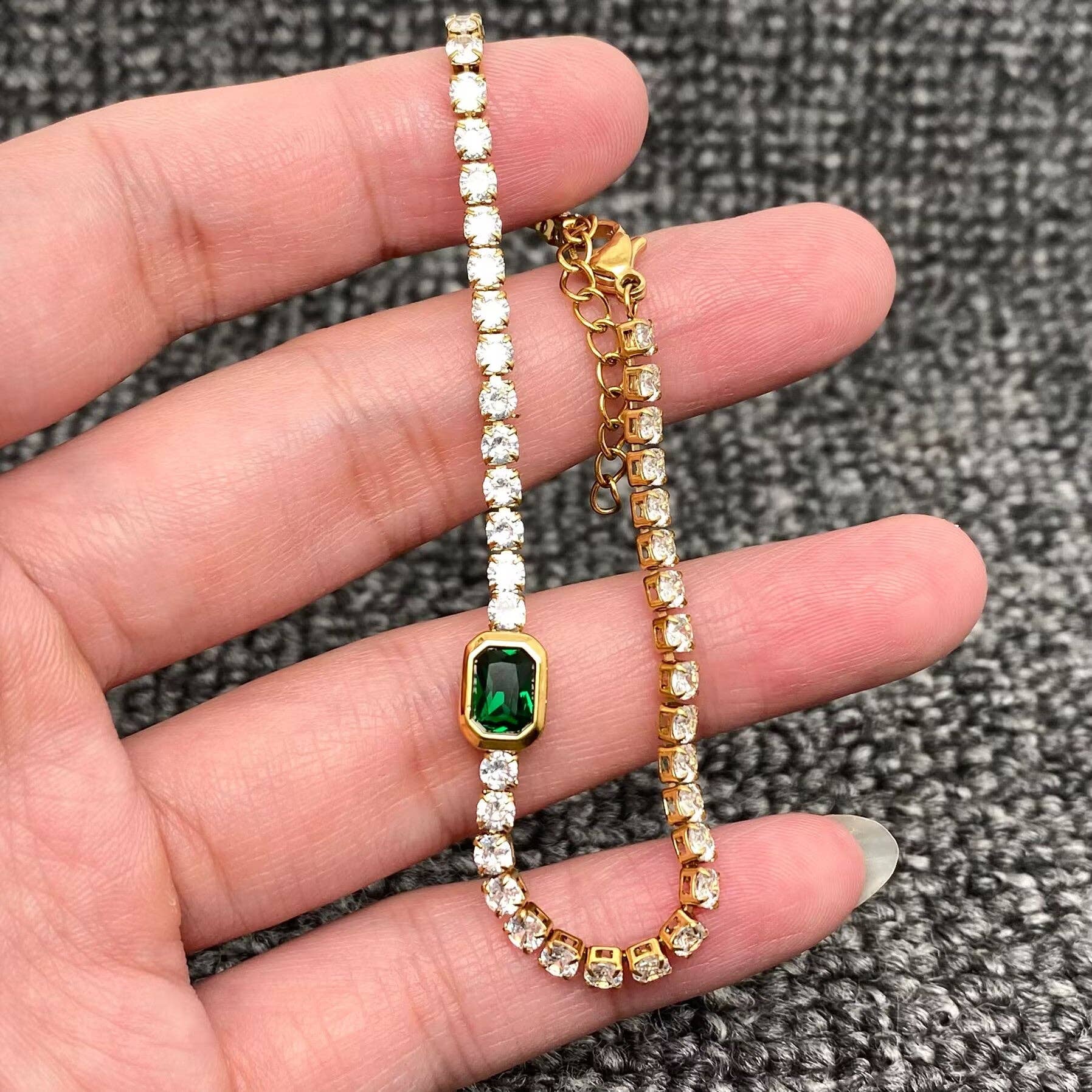 Full Zircon 3mm 18K Gold Plated Stainless Steel Bracelet