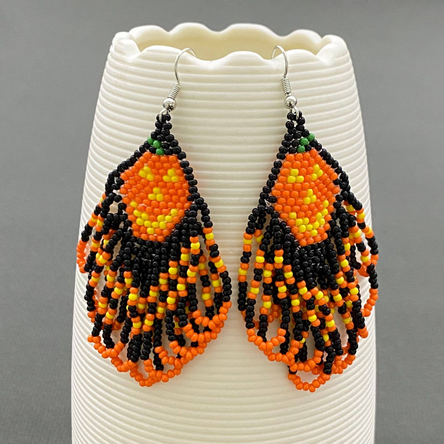 Halloween Pumpkin Seed Beads Fringe Earrings