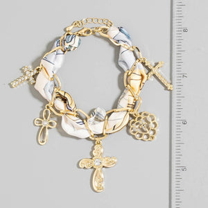 Heart And Cross Charms Bandana Chain Braided Bracelet